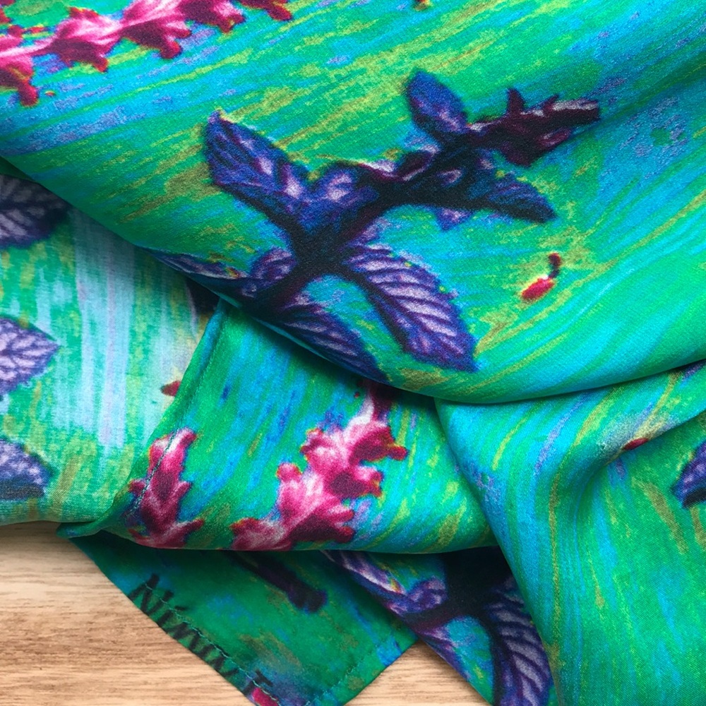 Heavy Satin Silk Scarf Magic Garden